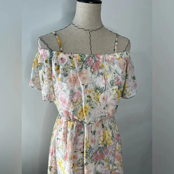 As U Wish maxi midi high low floral dress off shoulder size Medium M polyester - Picture 3 of 9